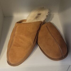 UGGS Scuff Sz12 Men's Luxurious Brown Suede Slip-On Loafers sherpa lining